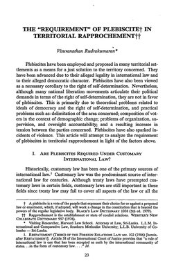 Of Plebiscite in Territorial Rapproachement