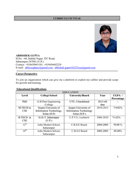 CURRICULUM VITAE ABHISHEK GUPTA H.No