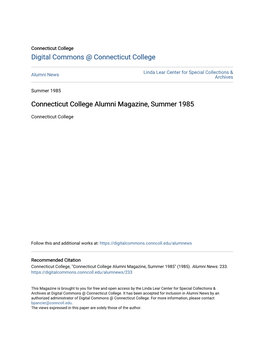 Connecticut College Alumni Magazine, Summer 1985