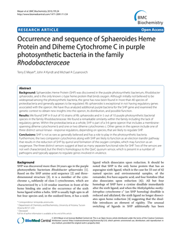 Occurrence and Sequence of Sphaeroides Heme Protein And