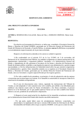 Respuesta Del Gobierno (184) Pregunta Escrita Congreso