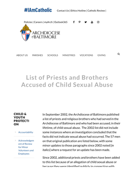 List of Priests and Brothers Accused of Child Sexual Abuse