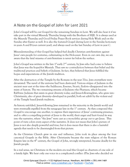 A Note on the Gospel of John for Lent 2021