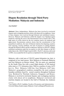 Dispute Resolution Through Third Party Mediation: Malaysia and Indonesia