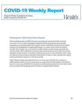 COVID-19 Weekly Outbreak Report