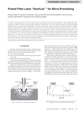 Pulsed Fiber Laser “Sumilas*1” for Micro-Processing