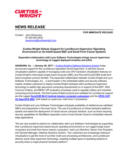 Curtiss-Wright Debuts Support for Lynxsecure Hypervisor Operating Environment on Its Intel®-Based SBC and Small Form Factor Systems