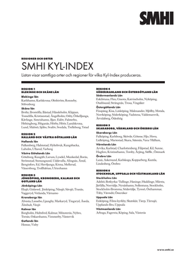 SMHI KYL-INDEX Listan Visar Samtliga Orter Och Regioner För Vilka Kyl-Index Produceras