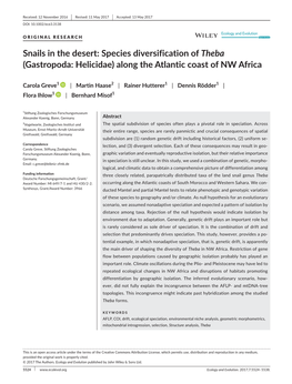Snails in the Desert: Species Diversification of Theba (Gastropoda: Helicidae) Along the Atlantic Coast of NW Africa