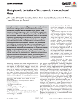 Photophoretic Levitation of Macroscopic Nanocardboard Plates
