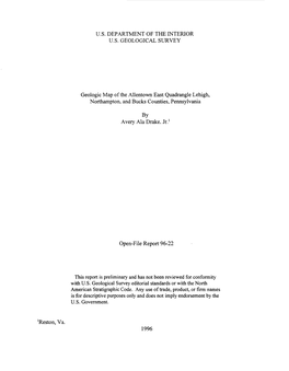Geologic Map of the Allentown East Quadrangle Lehigh, Northampton, and Bucks Counties, Pennsylvania
