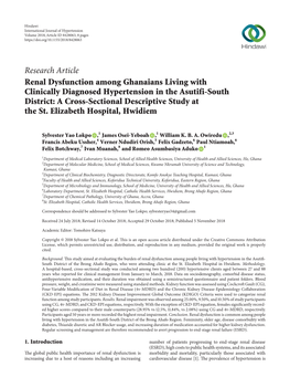 Renal Dysfunction Among Ghanaians Living with Clinically Diagnosed Hypertension in the Asutifi-South District: a Cross-Sectional Descriptive Study at the St