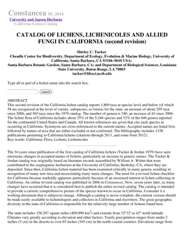 Constancea 85: Tucker, Catalog of California Lichens
