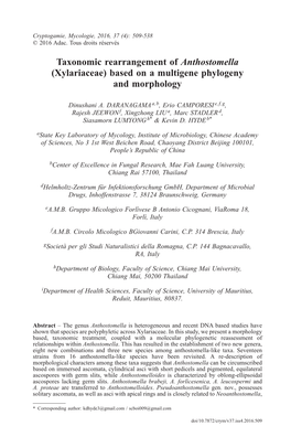 Taxonomic Rearrangement of Anthostomella (Xylariaceae) Based on Amultigene Phylogeny and Morphology