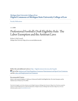 Professional Football's Draft Eligibility Rule: the Labor Exemption and the Antitrust Laws, 33 Emory L.J