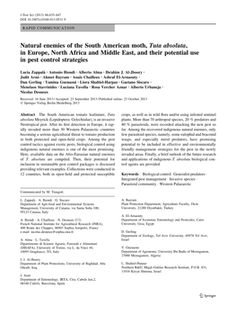 Natural Enemies of the South American Moth, Tuta Absoluta, in Europe, North Africa and Middle East, and Their Potential Use in Pest Control Strategies