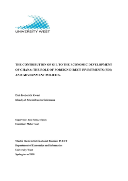 The Contribution of Oil to the Economic Development of Ghana: the Role of Foreign Direct Investments (Fdi) and Government Policies