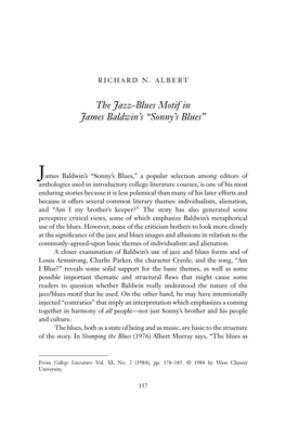 The Jazz-Blues Motif in James Baldwin's “Sonny's Blues”