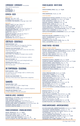 Bulla Doral Beverage Menu