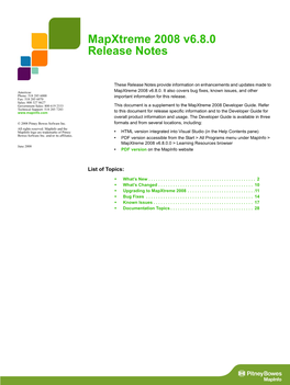 Mapxtreme 2008 V6.8.0 Release Notes