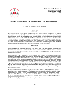 Seismotectonic Events Along the Tabriz and Anatolian Fault