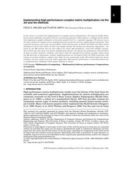 0 Implementing High-Performance Complex Matrix Multiplication Via the 3M and 4M Methods