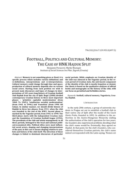 Football,Politics and Cultural Memory: the Case