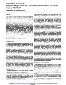 Regulation of Hypoxanthine DNA Glycosylase in Normal Human and Bloom's Syndrome Fibroblasts1