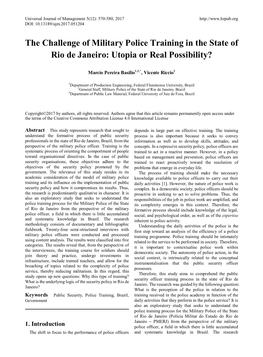 The Challenge of Military Police Training in the State of Rio De Janeiro: Utopia Or Real Possibility?