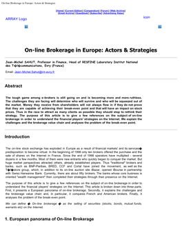 On-Line Brokerage in Europe: Actors & Strategies