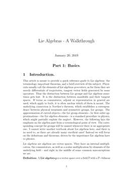 Lie Algebras - a Walkthrough