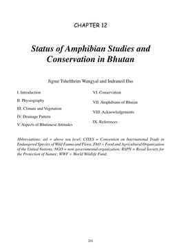 Status of Amphibian Studies and Conservation in Bhutan