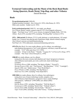 Textu(R)Al Undercoding and the Music of the Rock Band Rush: String Quartets, Death Metal, Trip-Hop, and Other Tributes Durrell Bowman