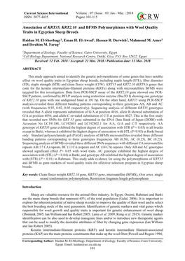 Association of KRT35, KRT2.10 and BFMS Polymorphisms with Wool Quality Traits in Egyptian Sheep Breeds