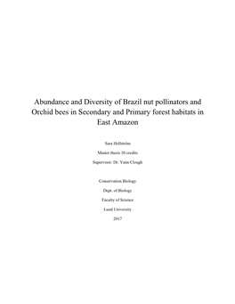 Abundance and Diversity of Brazil Nut Pollinators and Orchid Bees in Secondary and Primary Forest Habitats in East Amazon