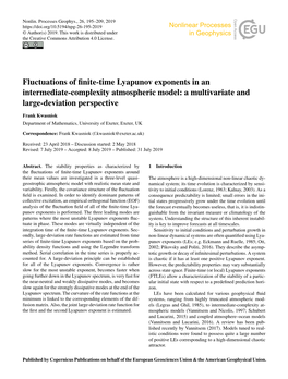 Fluctuations of Finite-Time Lyapunov Exponents in an Intermediate-Complexity Atmospheric Model