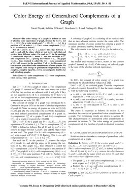 Color Energy of Generalised Complements of a Graph Swati Nayak, Sabitha D’Souza∗, Gowtham H