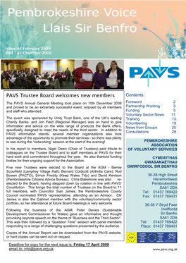 PAVS Trustee Board Welcomes New Members Contents