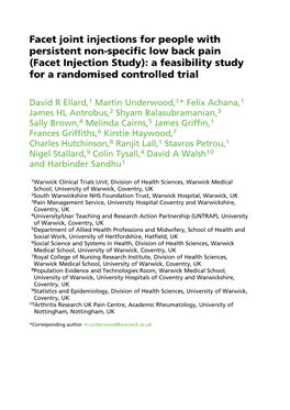 Facet Injection Study): a Feasibility Study for a Randomised Controlled Trial