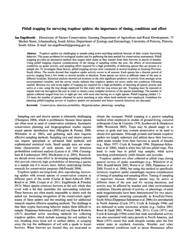 Pitfall Trapping for Surveying Trapdoor Spiders: the Importance of Timing, Conditions and Effort