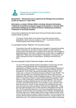 Researched and Compiled by the Refugee Documentation Centre of Ireland on 7 April 2015