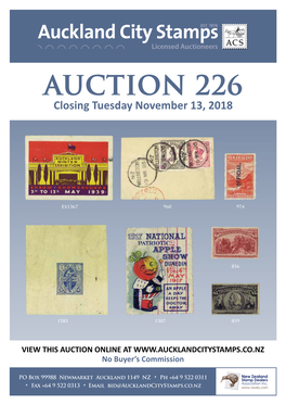 AUCTION 226 Closing Tuesday November 13, 2018