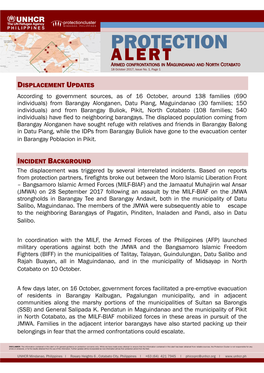 PROTECTION ALERT ARMED CONFRONTATIONS in MAGUINDANAO and NORTH COTABATO 18 October 2017, Issue No