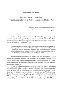 The Anxiety of Discovery: the Italian Interest in Native American Studies (*)