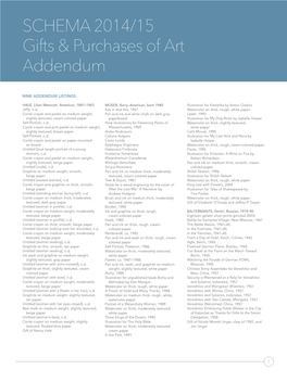 SCHEMA 2014/15 Gifts & Purchases of Art Addendum