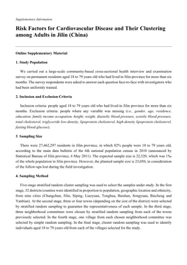 Risk Factors for Cardiovascular Disease and Their Clustering Among Adults in Jilin (China)