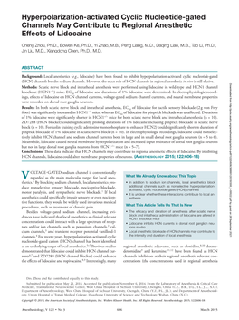 Hyperpolarization-Activated Cyclic Nucleotide-Gated Channels May Contribute to Regional Anesthetic Effects of Lidocaine