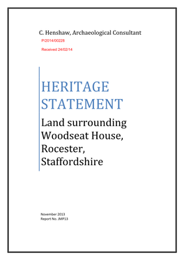 Heritage Statement Land Surrounding Woodseat House