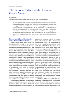 The Periodic Table and the Platinum Group Metals