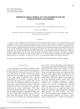 Niobium Is Highly Mobile As a Polyoxometalate Ion During Natural Weathering